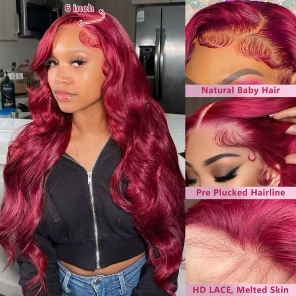 Raw Indian HD transparent lace bone body wave 99J color 100% Human Hair Lace frontal 180 Density 13x4