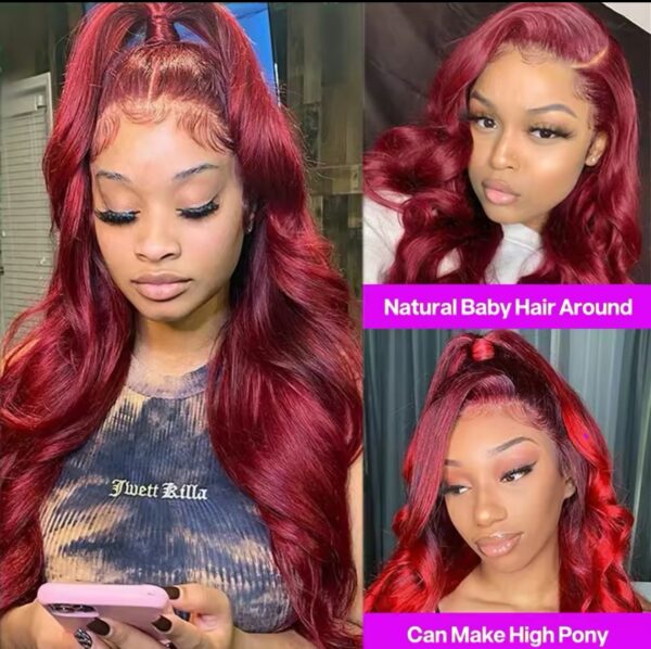 Raw Indian HD transparent lace bone body wave 99J color 100% Human Hair Lace frontal 180 Density 13x4