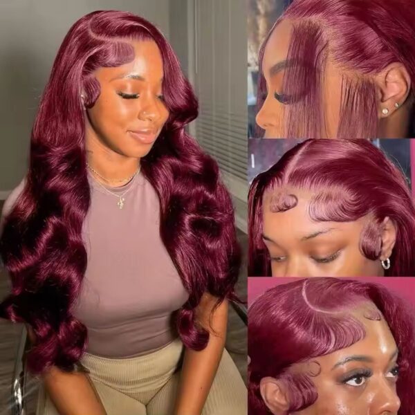 Raw Indian HD transparent lace bone body wave 99J color 100% Human Hair Lace frontal 180 Density 13x4