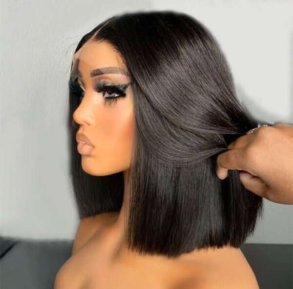 Raw Indian HD transparent lace bone straight Bob natural black 100% Human Hair wigs Lace frontal 180 Density 13x4
