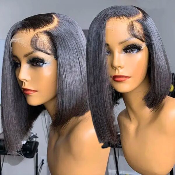 Raw Indian HD transparent lace bone straight Bob natural black 100% Human Hair wigs Lace frontal 180 Density 13x4