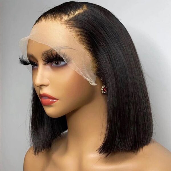 Raw Indian HD transparent lace bone straight Bob natural black 100% Human Hair wigs Lace frontal 180 Density 13x4