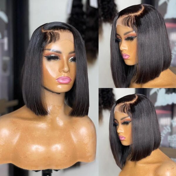 Raw Indian HD transparent lace bone straight Bob natural black 100% Human Hair wigs Lace frontal 180 Density 13x4
