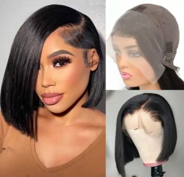 Raw Indian HD transparent lace bone straight Bob natural black 100% Human Hair wigs Lace frontal 180 Density 13x4