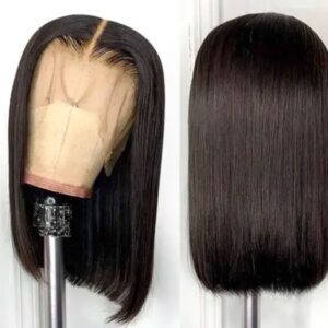 Raw Indian HD transparent lace bone straight Bob natural black 100% Human Hair wigs Lace frontal 180 Density 13x4