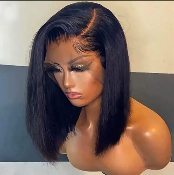Raw Indian HD transparent lace bone straight Bob natural black 100% Human Hair wigs Lace frontal 180 Density 13x4