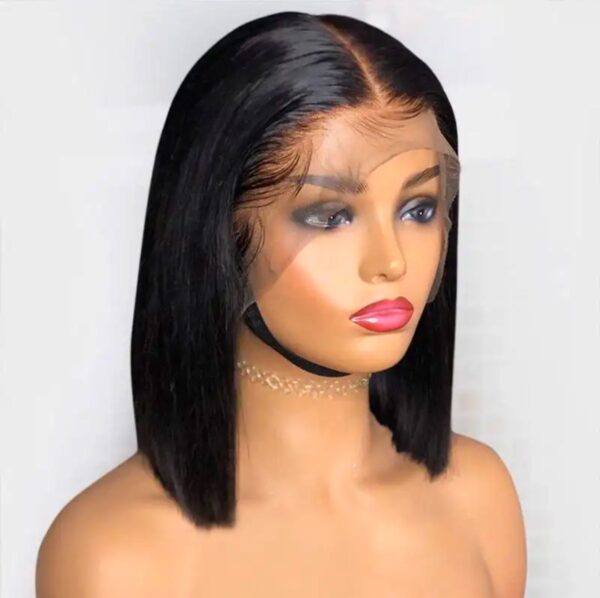 Raw Indian HD transparent lace bone straight Bob natural black 100% Human Hair wigs Lace frontal 180 Density 13x4