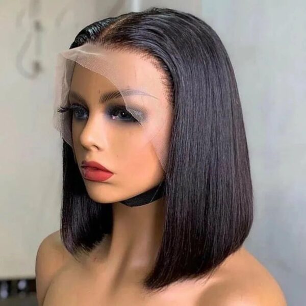 Raw Indian HD transparent lace bone straight Bob natural black 100% Human Hair wigs Lace frontal 180 Density 13x4