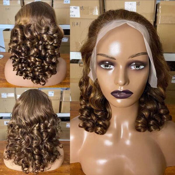 Raw Indian HD transparent bone 100% Human hair wig lace frontal 180 density 13x4 bob loose wave curls 14 inches