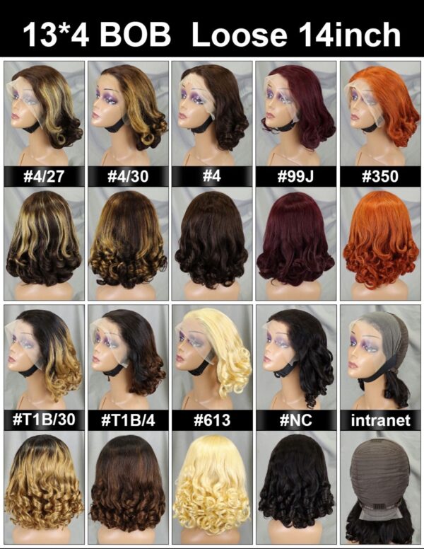 Raw Indian HD transparent bone 100% Human hair wig lace frontal 180 density 13x4 bob loose wave curls 14 inches