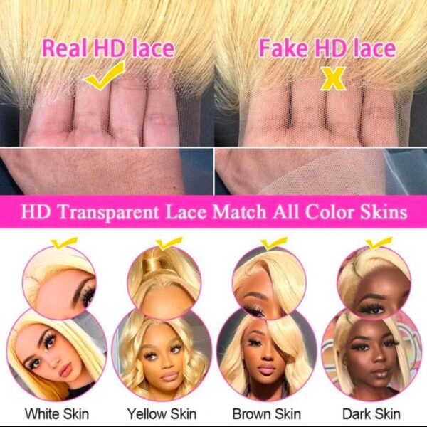 Raw Indian HD transparent lace bone straight 613 honey blonde colored 100% Human Hair Lace frontal 180 Density 13x4