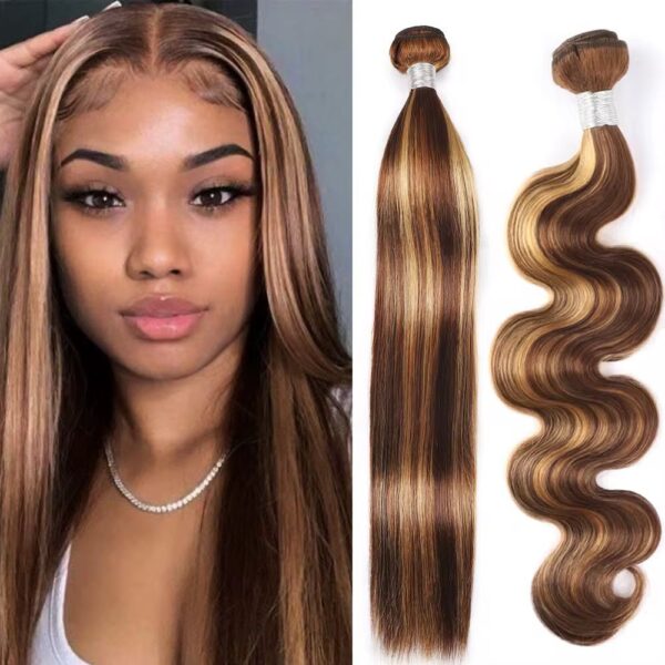 Straight color Piano colored P4/27# 100% Human hair Extension Raw Indian Virgin Bundles 12A