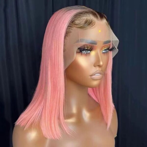 Bob Pink #1B custom colored mixed with #1B Raw Indian virgin 100% Human hair wigs HD lace frontal 180 density 13x4