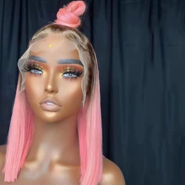 Bob Pink #1B custom colored mixed with #1B Raw Indian virgin 100% Human hair wigs HD lace frontal 180 density 13x4