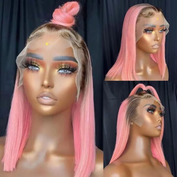 Bob Pink #1B custom colored mixed with #1B Raw Indian virgin 100% Human hair wigs HD lace frontal 180 density 13x4