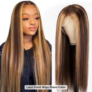 Straight highlights piano colored Raw Indian bone transparent lace frontal 100% human hair wigs  180 density 13x4