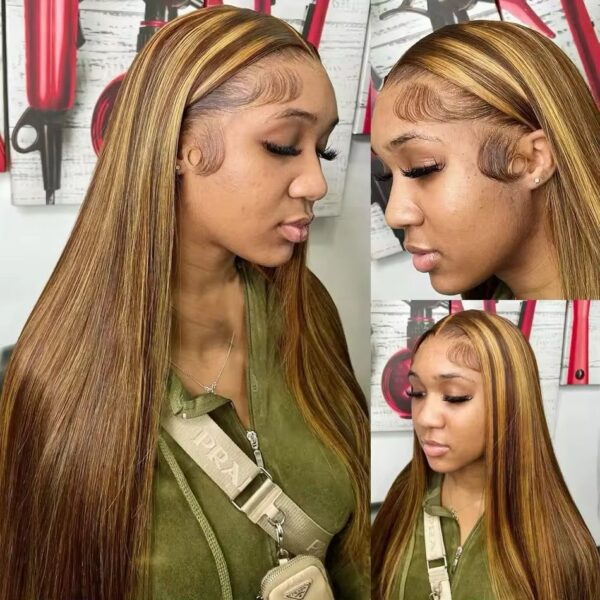 Straight highlights piano colored Raw Indian bone transparent lace frontal 100% human hair wigs  180 density 13x4