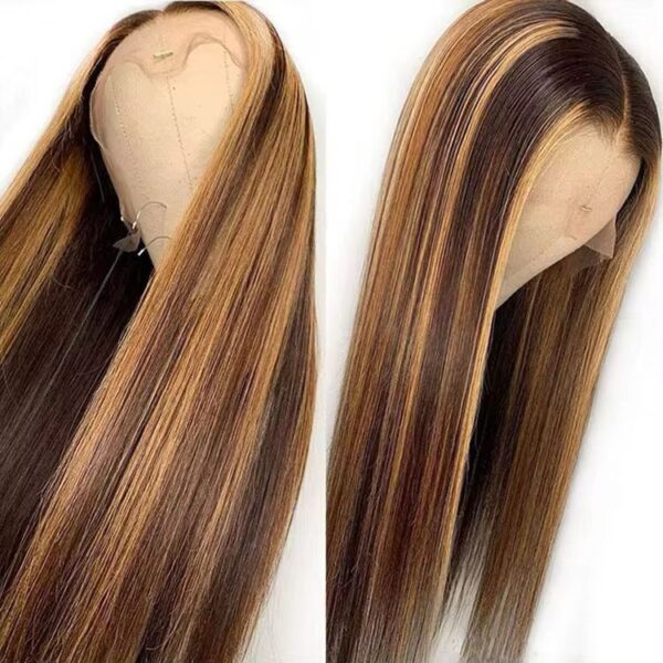 Straight highlights piano colored Raw Indian bone transparent lace frontal 100% human hair wigs  180 density 13x4